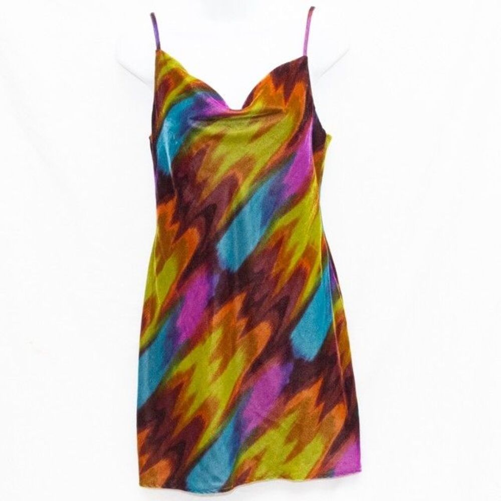 Urban Outfitters Mallory Cowl Neck Slip Velvet Knee Dress Multicolor Abstract S
